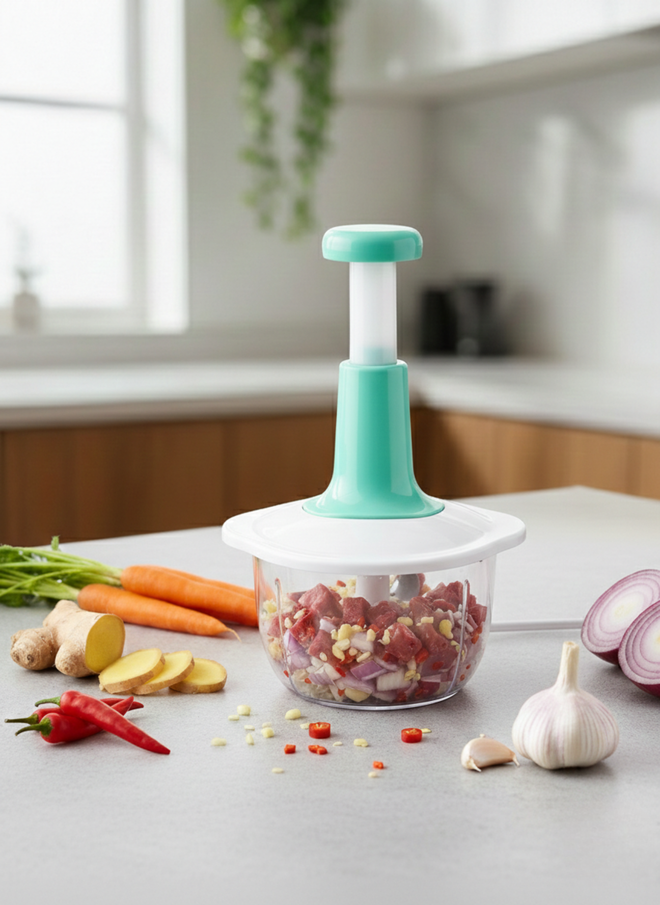 2L Manual Hand-Push Food Processor & Vegetable Chopper