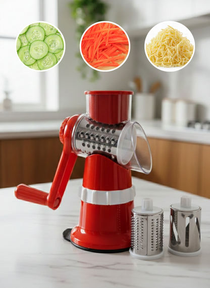3-in-1 Multifunctional Rotary Vegetable Cutter – Manual Drum Slicer & Grate