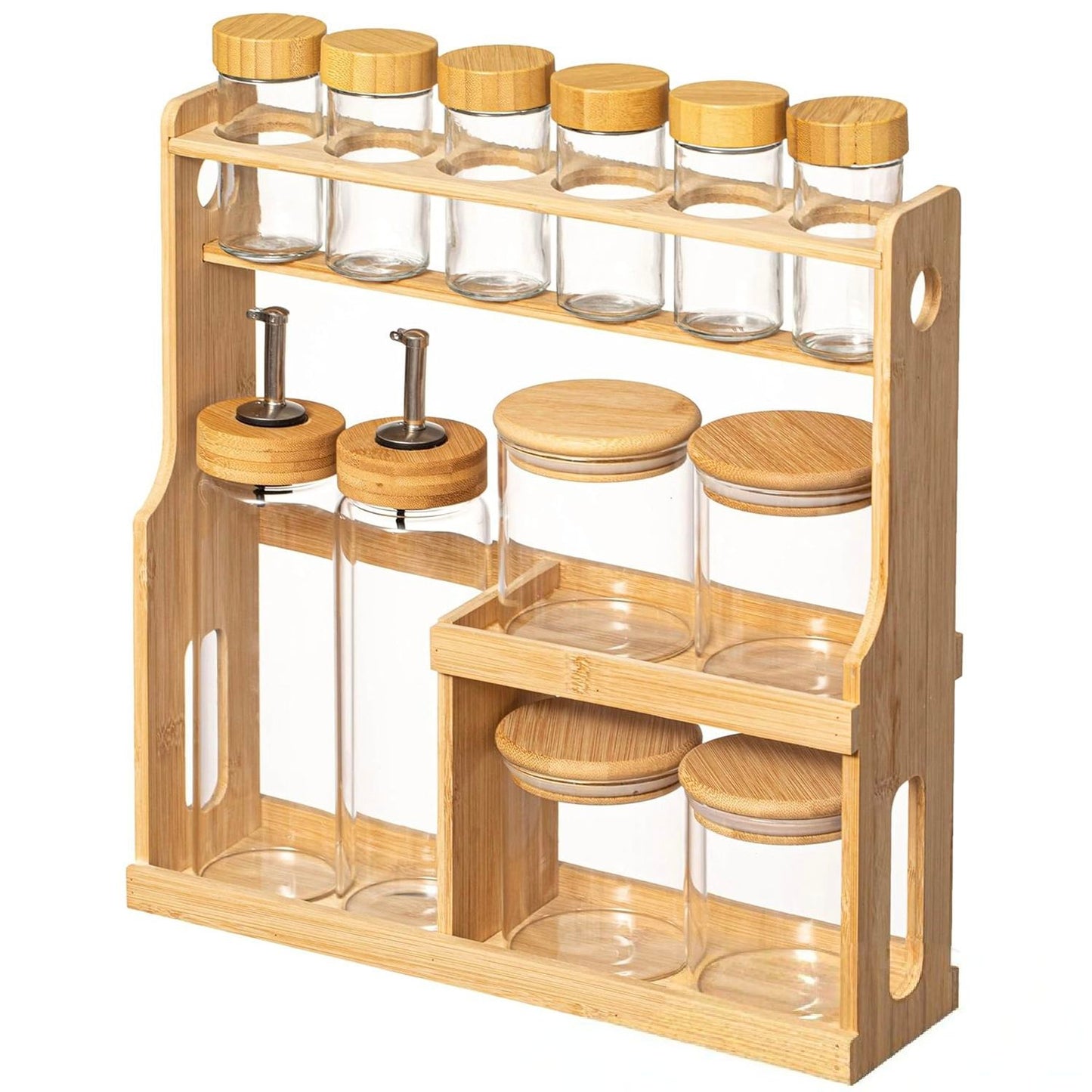Hot Selling Glass Spice Jar Set with Bamboo Rack – Modern Oil & Vinegar Bottle Dispenser Set