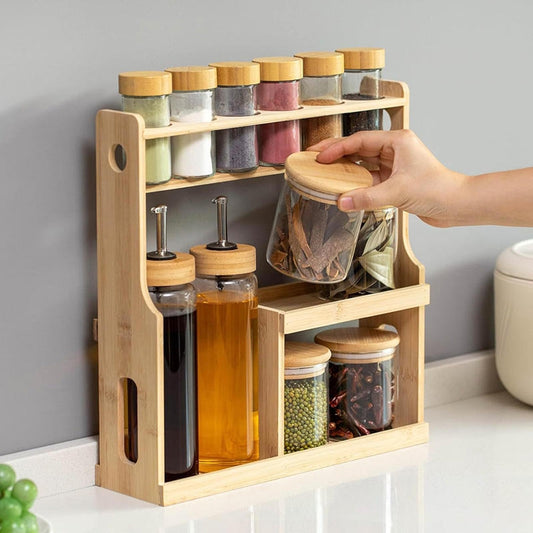 Hot Selling Glass Spice Jar Set with Bamboo Rack – Modern Oil & Vinegar Bottle Dispenser Set