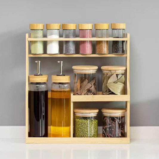 Hot Selling Glass Spice Jar Set with Bamboo Rack – Modern Oil & Vinegar Bottle Dispenser Set